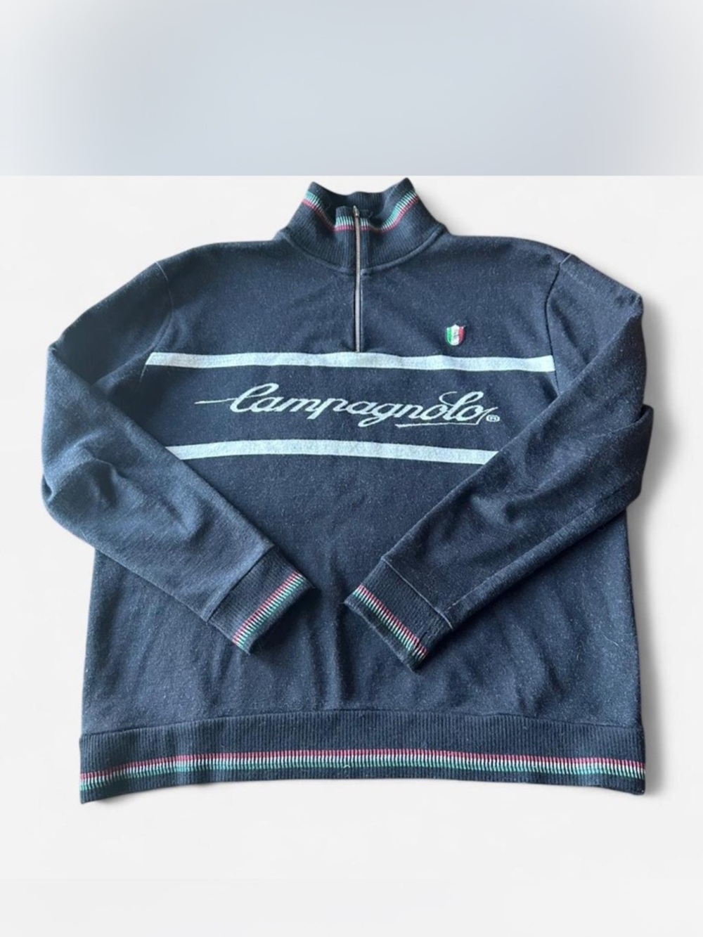 Campagnolo Men's Navy Half-Zip Sweater with Stripe Detail